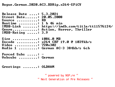 NFO for the release Rogue.German.2020.AC3.BDRip.x264-SPiCY by SPiCY