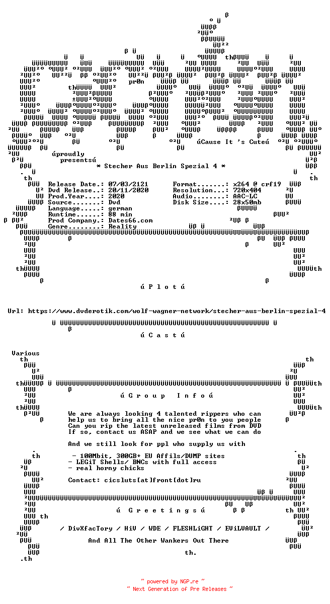 NFO for the release Stecher.Aus.Berlin.Spezial.4.German.XXX.DVDRip.x264-CiCXXX by CiCXXX