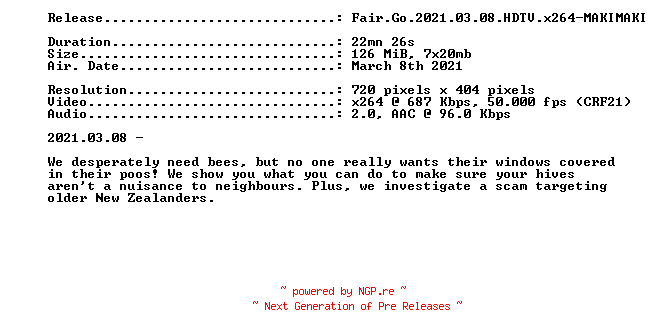 NFO for the release Fair.Go.2021.03.08.HDTV.x264-MAKIMAKI by MAKIMAKI