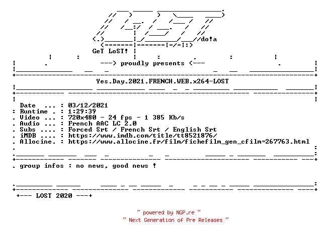 NFO for the release Yes.Day.2021.FRENCH.WEB.x264-LOST by LOST