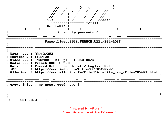 NFO for the release Paper.Lives.2021.FRENCH.WEB.x264-LOST by LOST
