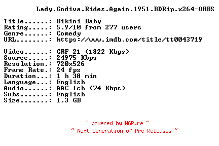 NFO for the release Lady.Godiva.Rides.Again.1951.BDRip.x264-ORBS by ORBS