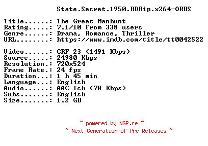 NFO for the release State.Secret.1950.BDRip.x264-ORBS by ORBS