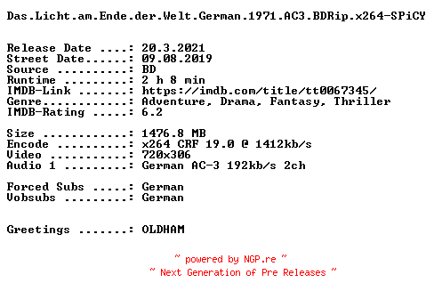NFO for the release Das.Licht.am.Ende.der.Welt.German.1971.AC3.BDRip.x264-SPiCY by SPiCY