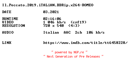 NFO for the release Il.Peccato.2019.iTALiAN.BDRip.x264-ROMEO by ROMEO