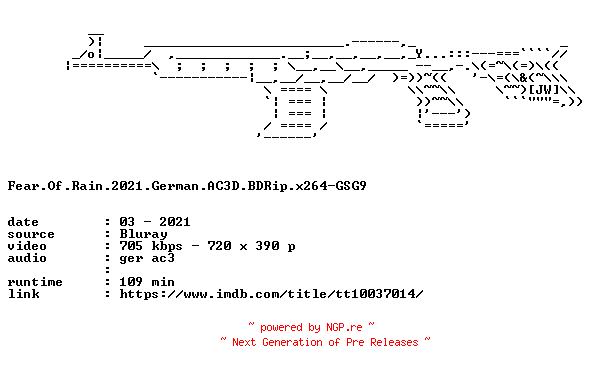 NFO for the release Fear.Of.Rain.2021.German.AC3D.BDRip.x264-GSG9 by GSG9