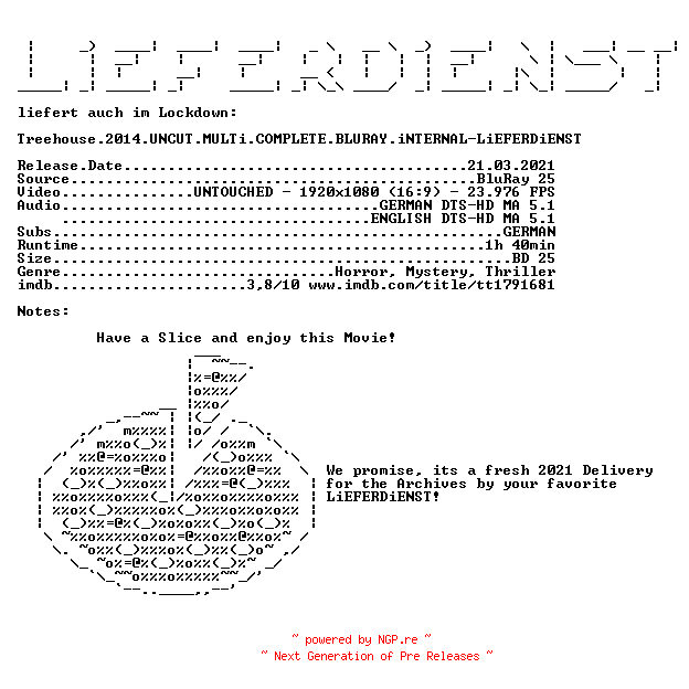 NFO for the release Treehouse.2014.UNCUT.MULTi.COMPLETE.BLURAY.iNTERNAL-LiEFERDiENST by LiEFERDiENST