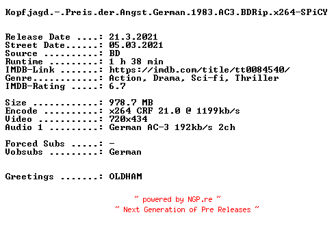 NFO for the release Kopfjagd.-.Preis.der.Angst.German.1983.AC3.BDRip.x264-SPiCY by SPiCY