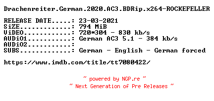 NFO for the release Drachenreiter.German.2020.AC3.BDRip.x264-ROCKEFELLER by ROCKEFELLER