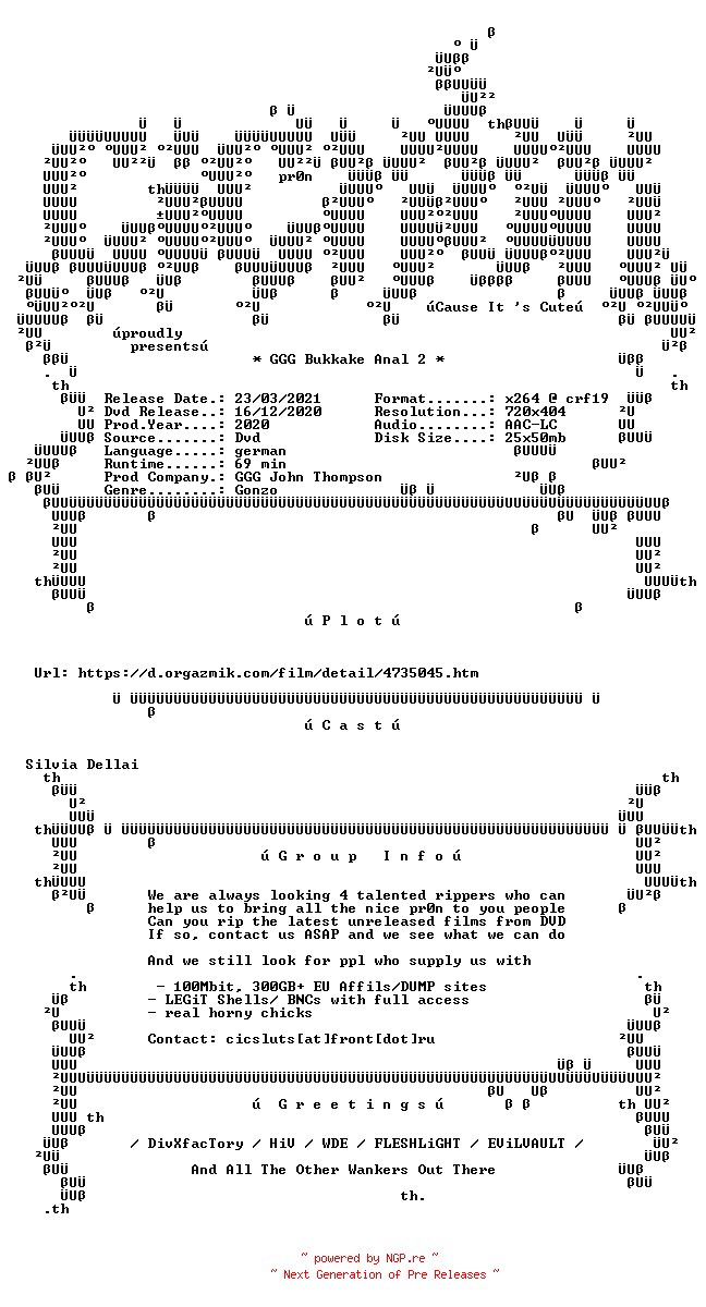 NFO for the release GGG.Bukkake.Anal.2.German.XXX.DVDRip.x264-CiCXXX by CiCXXX