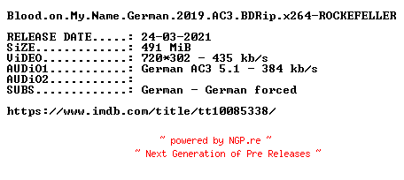 NFO for the release Blood.on.My.Name.German.2019.AC3.BDRip.x264-ROCKEFELLER by ROCKEFELLER