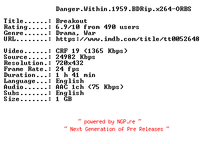 NFO for the release Danger.Within.1959.BDRip.x264-ORBS by ORBS