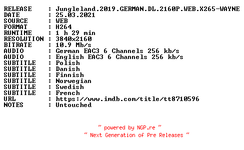 NFO for the release Jungleland.2019.GERMAN.DL.2160P.WEB.X265-WAYNE by WAYNE