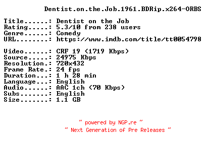NFO for the release Dentist.on.the.Job.1961.BDRip.x264-ORBS by ORBS