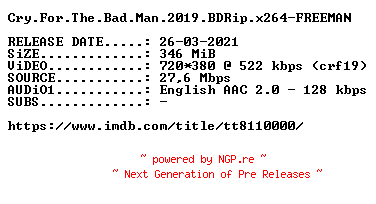 NFO for the release Cry.For.The.Bad.Man.2019.BDRip.x264-FREEMAN by FREEMAN