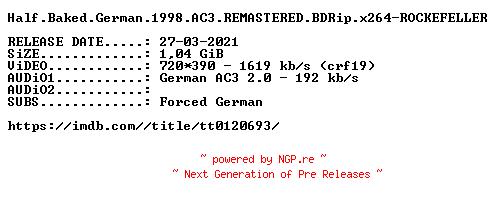NFO for the release Half.Baked.German.1998.AC3.REMASTERED.BDRip.x264-ROCKEFELLER by ROCKEFELLER
