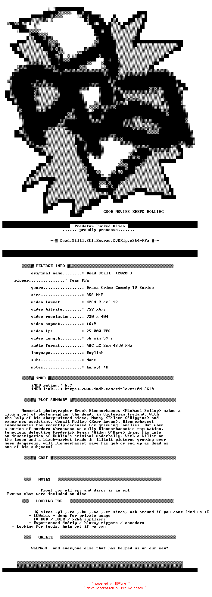 NFO for the release Dead.Still.S01.Extras.DVDRip.x264-PFa by PFa