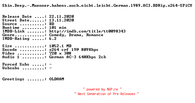 NFO for the release Skin.Deep.-.Maenner.habens.auch.nicht.leicht.German.1989.AC3.BDRip.x264-SPiCY by SPiCY