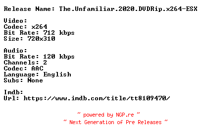 NFO for the release The.Unfamiliar.2020.DVDRip.x264-ESX by ESX
