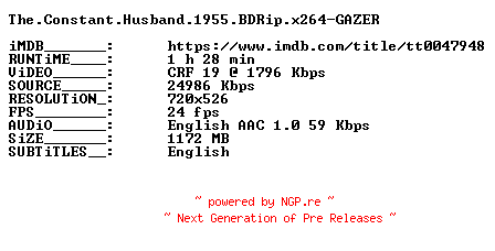 NFO for the release The.Constant.Husband.1955.BDRip.x264-GAZER by GAZER