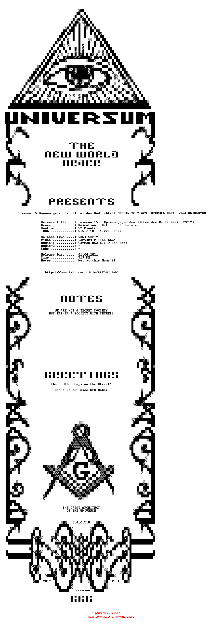 NFO for the release Pokemon.15.Kyurem.gegen.den.Ritter.der.Redlichkeit.GERMAN.2012.AC3.iNTERNAL.BDRip.x264-UNiVERSUM by UNiVERSUM