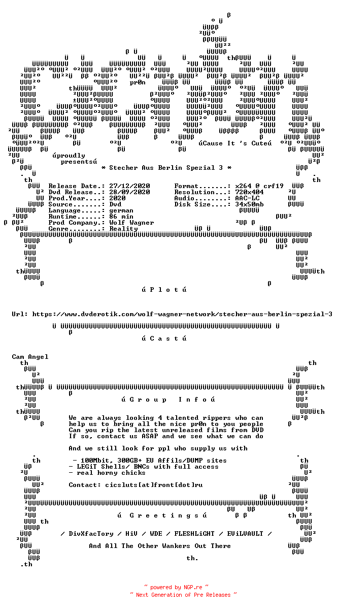 NFO for the release Stecher.Aus.Berlin.Spezial.3.German.XXX.DVDRip.x264-CiCXXX by CiCXXX