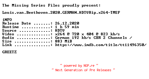 NFO for the release Louis.van.Beethoven.2020.GERMAN.HDTVRip.x264-TMSF by TMSF