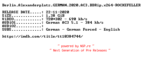 NFO for the release Berlin.Alexanderplatz.GERMAN.2020.AC3.BDRip.x264-ROCKEFELLER by ROCKEFELLER