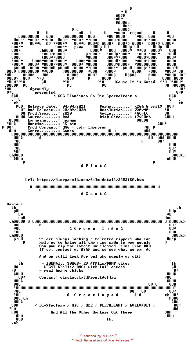 NFO for the release GGG.Blondinen.An.Die.Spermafront.German.XXX.DVDRip.x264-CiCXXX by CiCXXX