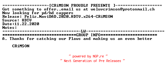 NFO for the release Feliz.NaviDAD.2020.HDTV.x264-CRiMSON by CRiMSON