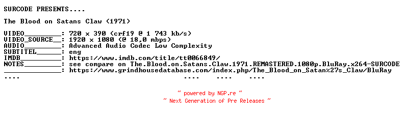 NFO for the release The.Blood.on.Satans.Claw.1971.REMASTERED.BDRip.x264-SURCODE by SURCODE