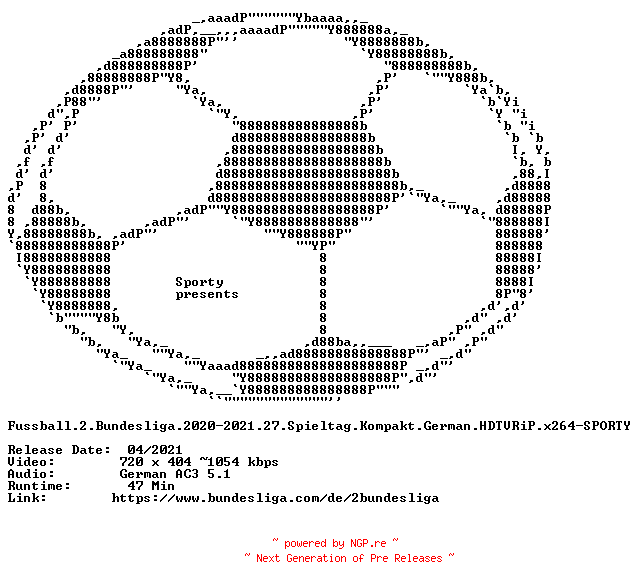 NFO for the release Fussball.2.Bundesliga.2020-2021.27.Spieltag.Kompakt.German.HDTVRiP.x264-SPORTY by SPORTY