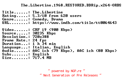 NFO for the release The.Libertine.1968.RESTORED.BDRip.x264-ORBS by ORBS