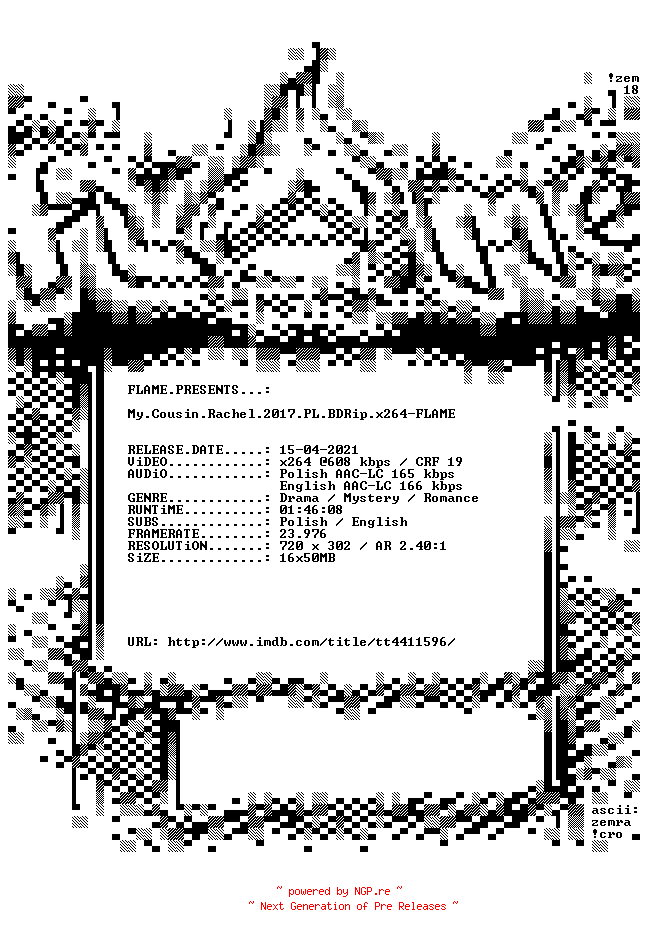 NFO for the release My.Cousin.Rachel.2017.PL.BDRip.x264-FLAME by FLAME