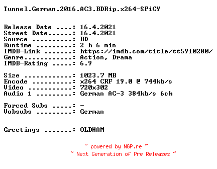 NFO for the release Tunnel.German.2016.AC3.BDRip.x264-SPiCY by SPiCY