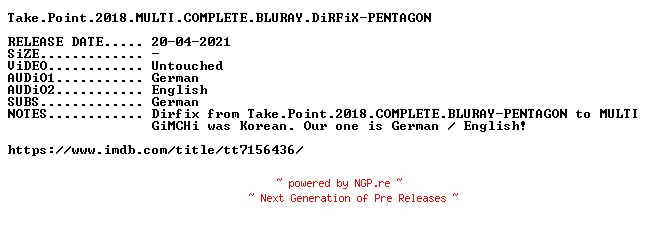 NFO for the release Take.Point.2018.MULTI.COMPLETE.BLURAY.DiRFiX-PENTAGON by PENTAGON