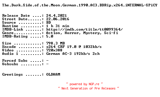 NFO for the release The.Dark.Side.of.the.Moon.German.1990.AC3.BDRip.x264.iNTERNAL-SPiCY by SPiCY