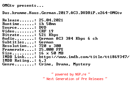 NFO for the release Das.krumme.Haus.German.2017.AC3.DVDRiP.x264-OMGtv by OMGtv