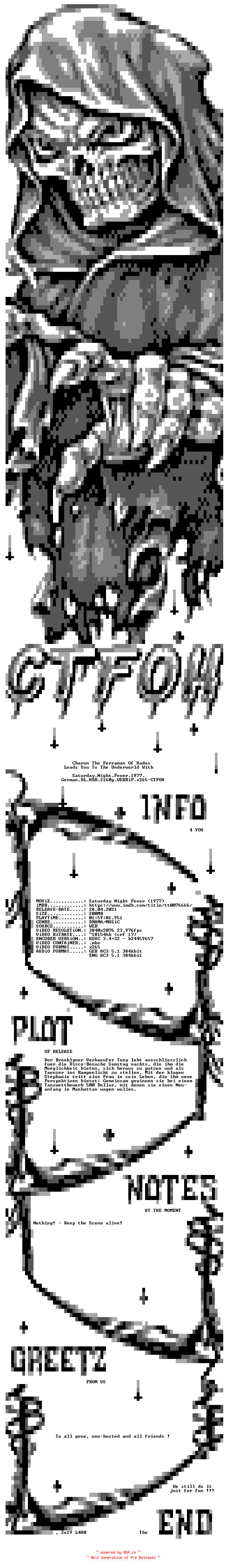 NFO for the release Saturday.Night.Fever.1977.German.DL.HDR.2160p.WEBRiP.x265-CTFOH by CTFOH