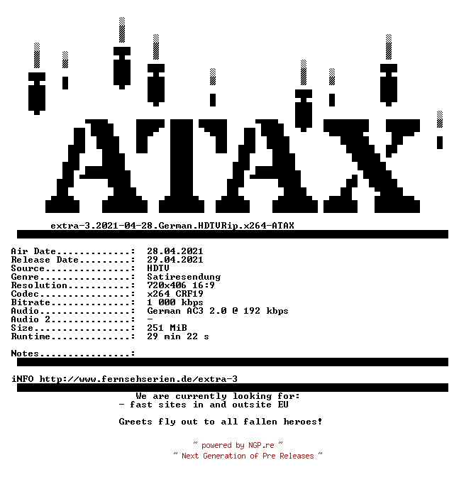 NFO for the release extra-3.2021-04-28.German.HDTVRip.x264-ATAX by ATAX
