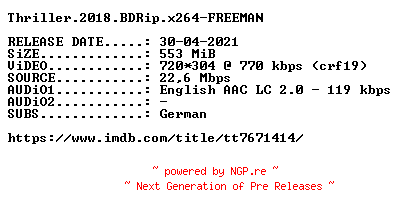NFO for the release Thriller.2018.BDRip.x264-FREEMAN by FREEMAN