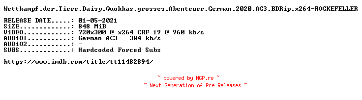 NFO for the release Wettkampf.der.Tiere.Daisy.Quokkas.grosses.Abenteuer.German.2020.AC3.BDRip.x264-ROCKEFELLER by ROCKEFELLER