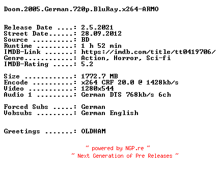 NFO for the release Doom.Der.Film.2005.German.720p.BluRay.x264.iNTERNAL-ARMO by ARMO