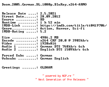 NFO for the release Doom.Der.Film.2005.German.DL.1080p.BluRay.x264.iNTERNAL-ARMO by ARMO