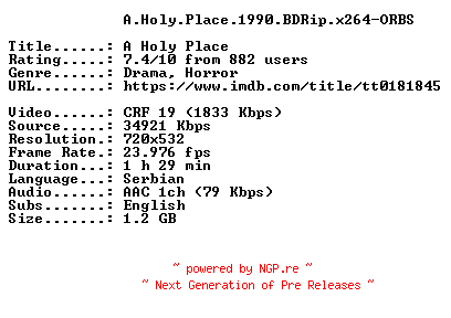 NFO for the release A.Holy.Place.1990.BDRip.x264-ORBS by ORBS