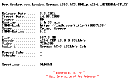 NFO for the release Der.Henker.von.London.German.1963.AC3.BDRip.x264.iNTERNAL-SPiCY by SPiCY