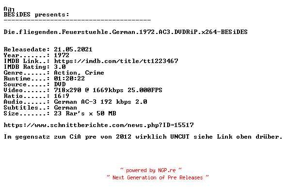 NFO for the release Die.fliegenden.Feuerstuehle.German.1972.AC3.DVDRiP.x264-BESiDES by BESiDES