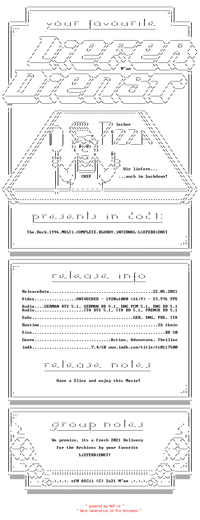 NFO for the release The.Rock.1996.MULTi.COMPLETE.BLURAY.iNTERNAL-LiEFERDiENST by LiEFERDiENST