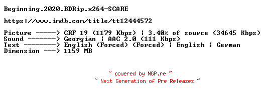 NFO for the release Beginning.2020.BDRip.x264-SCARE by SCARE
