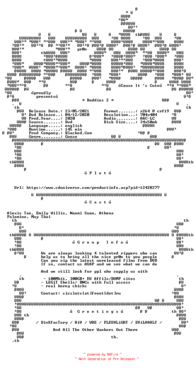 NFO for the release Baddies.2.XXX.DVDRip.x264-CiCXXX by CiCXXX